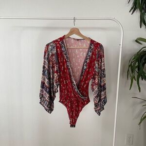 Farm Rio Vintage Bodysuit Red Boho